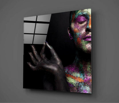 Glitter Hand Dark Skin Woman Glass Wall Art