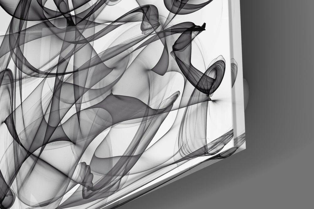 Black and White Smoke Swirl Glass Wall Art