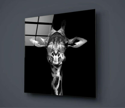 Black and White Giraffe Portrait Glass Wall Art