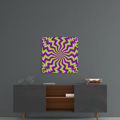 Green And Purple Zigzag Vortex Illusion Glass Wall Art