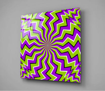 Green And Purple Zigzag Vortex Illusion Glass Wall Art