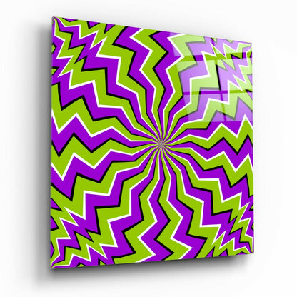 Green And Purple Zigzag Vortex Illusion Glass Wall Art