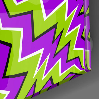 Green And Purple Zigzag Vortex Illusion Glass Wall Art