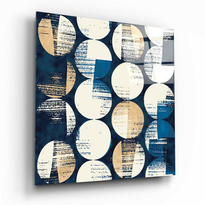 Navy Cream Circles Grid Pattern Glass Wall Art