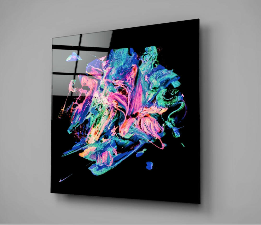 Neon Paint Explosion Glass Wall Art