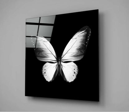 White Wings On Black Butterfly Glass Wall Art