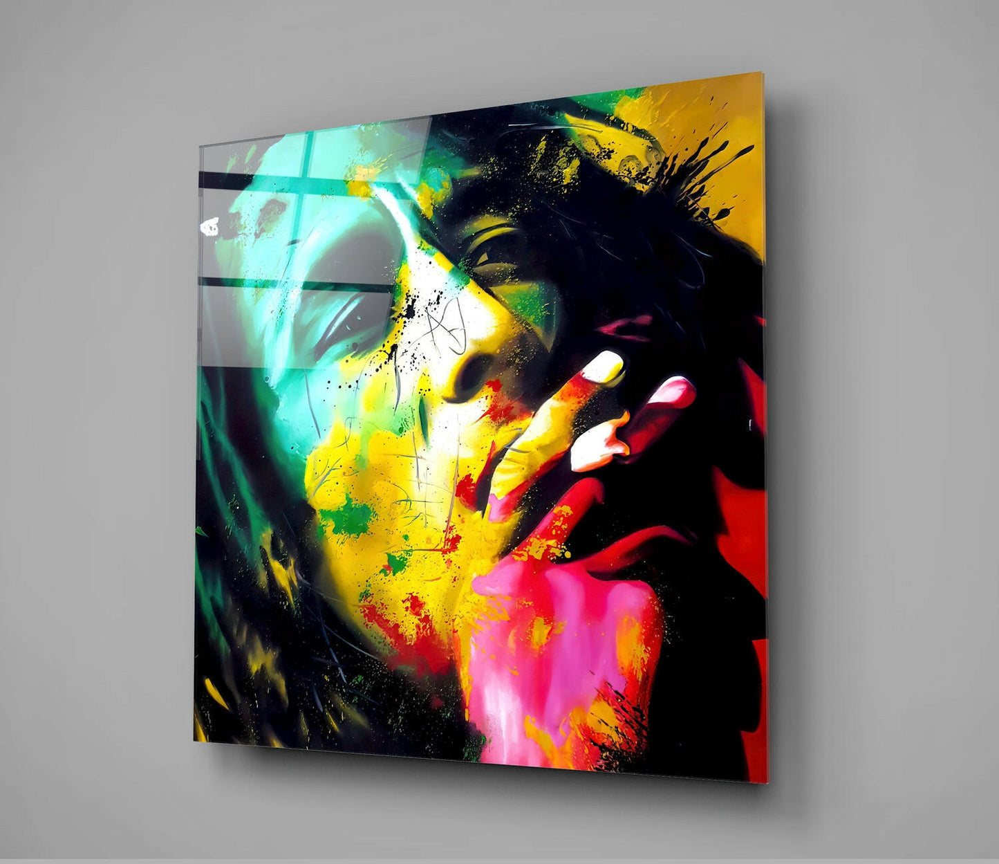 Splatter Paint Dreadlock Portrait Glass Wall Art