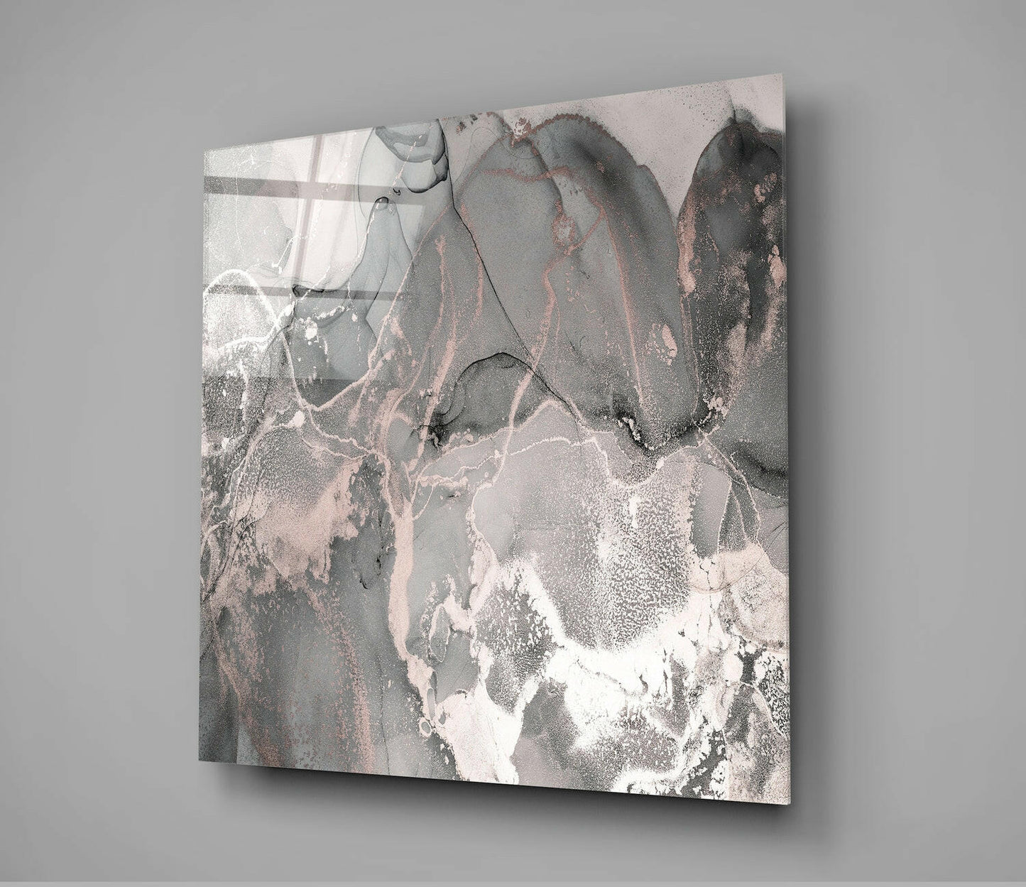 Rose Gold and Gray Marble Glass Wall Art