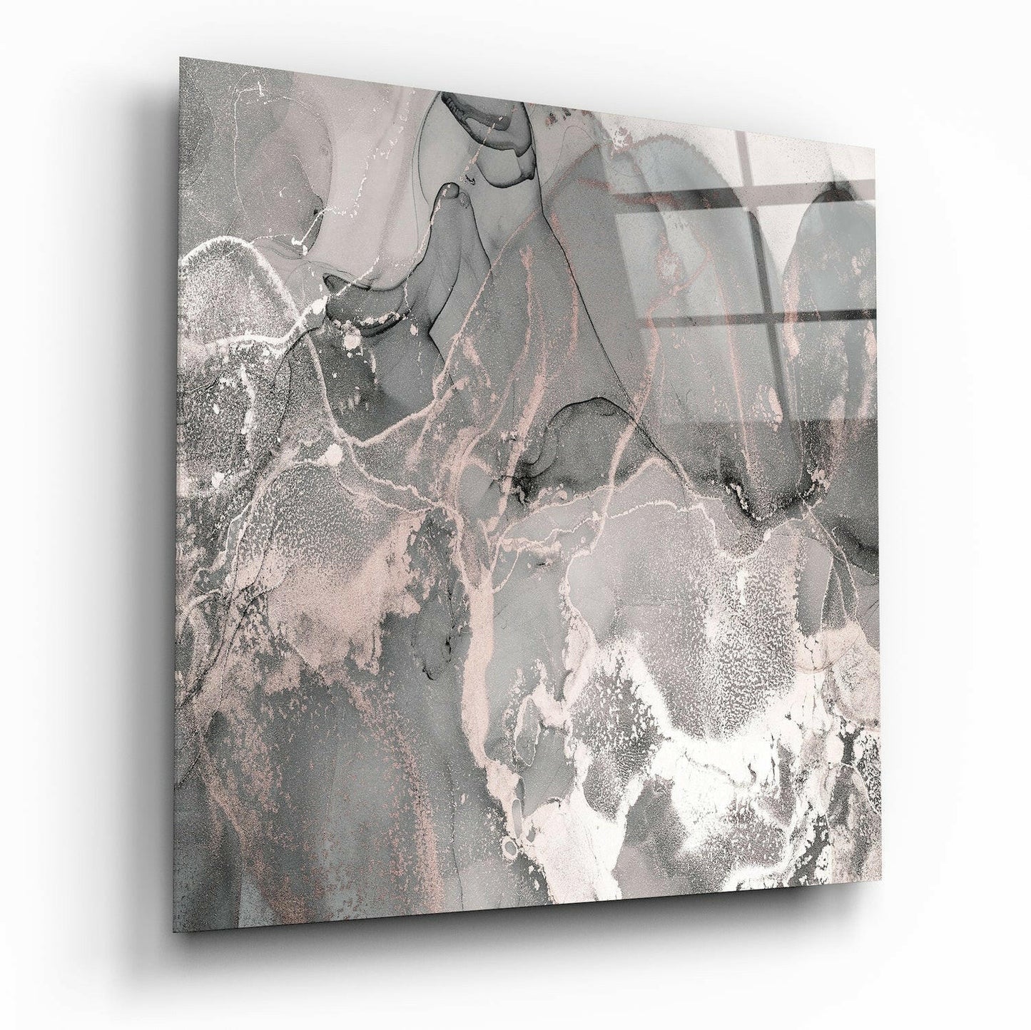Rose Gold and Gray Marble Glass Wall Art
