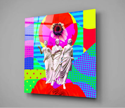 Neon Pop Three Statues Glass Wall Art
