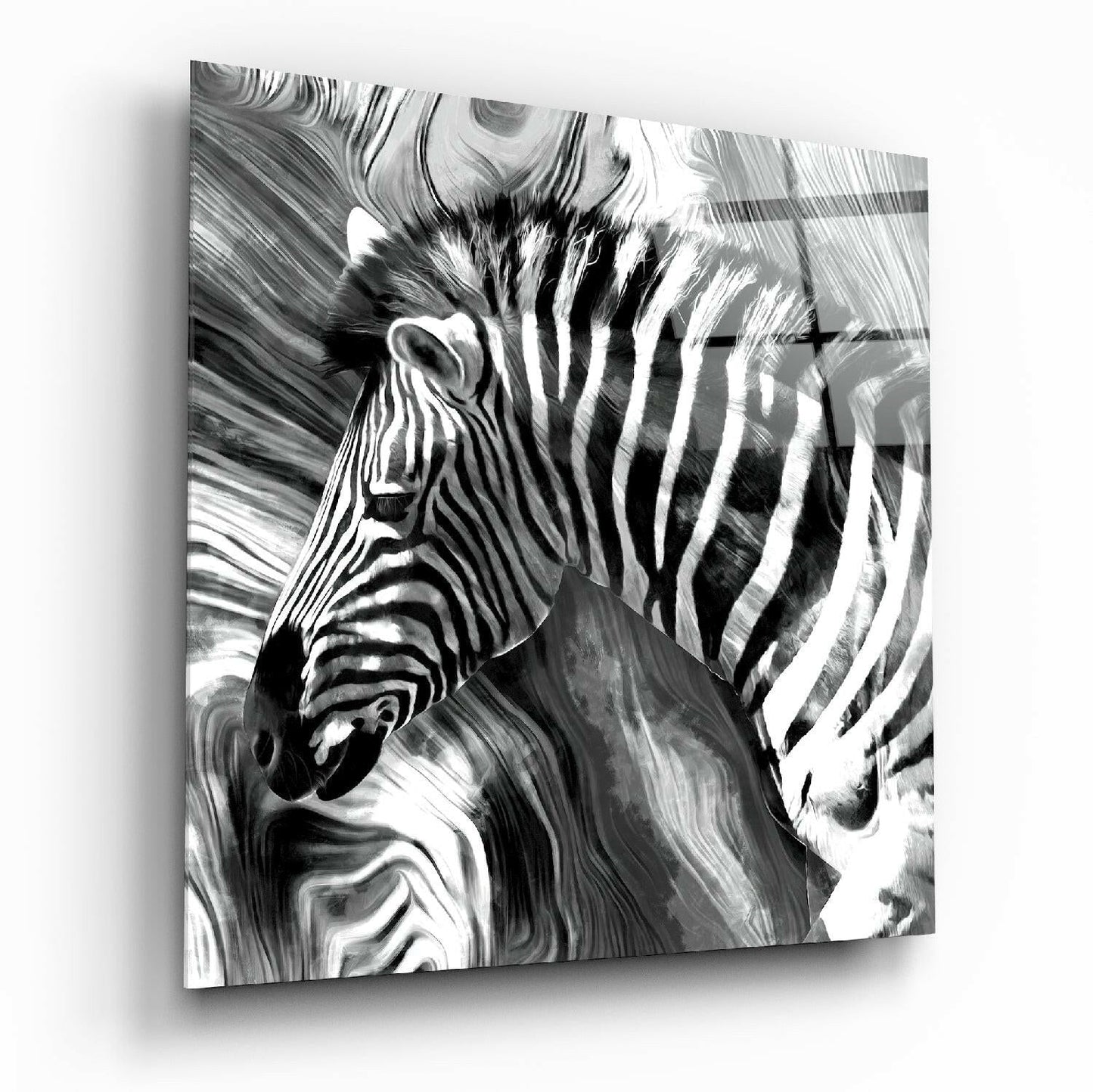 Monochrome Marbled Zebra Glass Wall Art