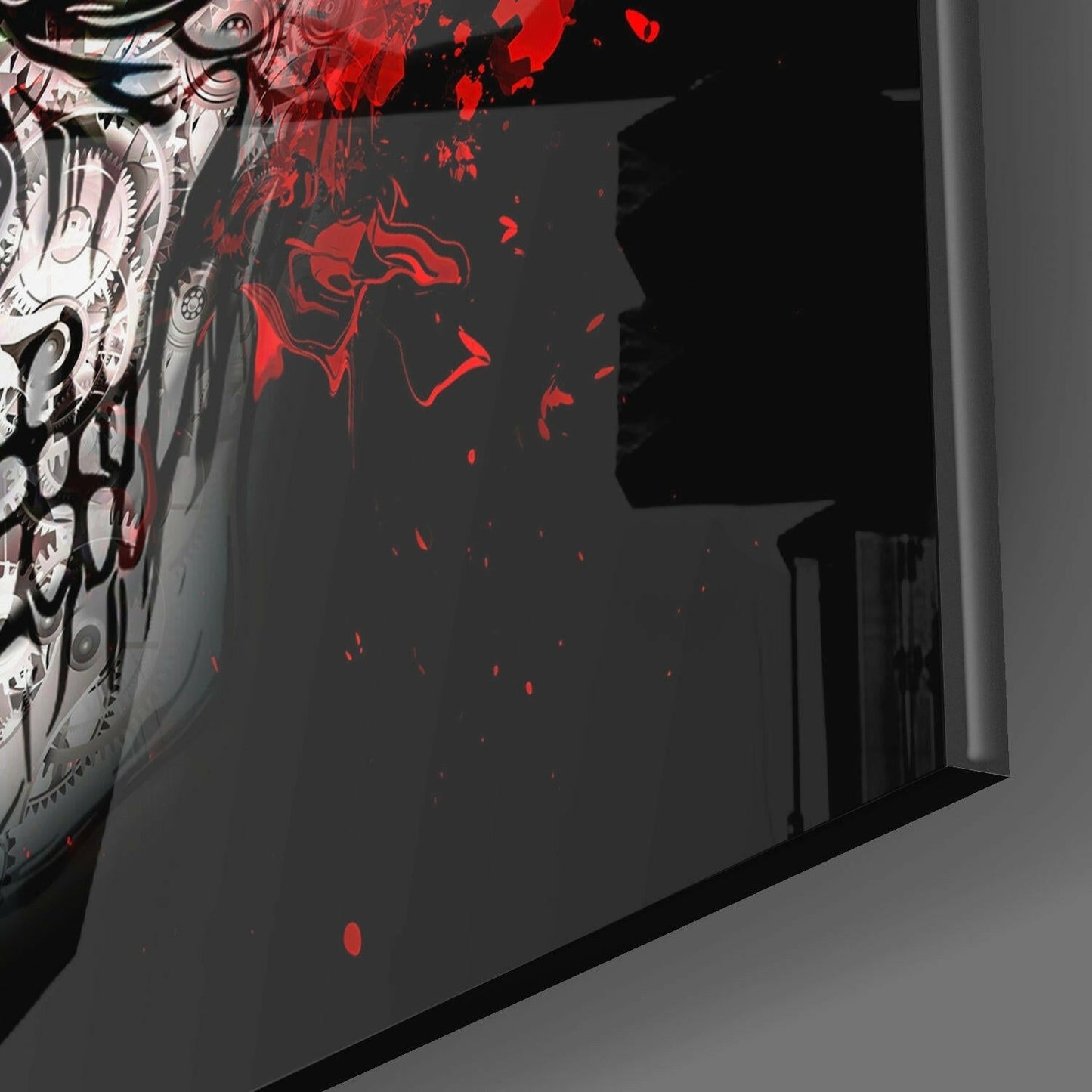 Red Splatter Ornate Skull Glass Wall Art