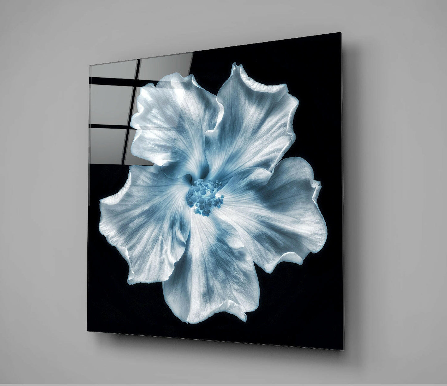 Icy Blue Hibiscus Glass Wall Art