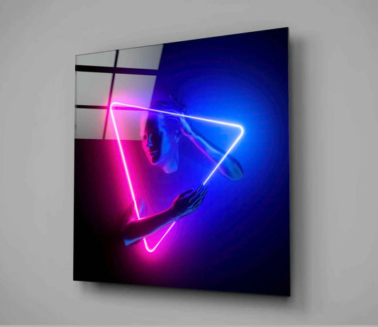 Pink Blue Neon Triangle Figure Glass Wall Art