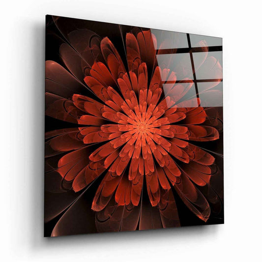 Red Layered Fractal Bloom Glass Wall Art