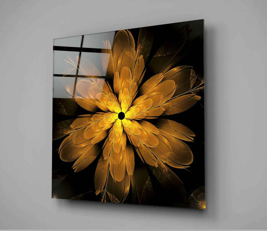 Golden Feather Fractal Glass Wall Art