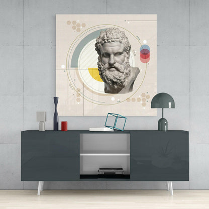 Bauhaus Circle Bearded Statue Bust Glass Wall Art