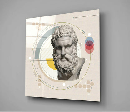Bauhaus Circle Bearded Statue Bust Glass Wall Art