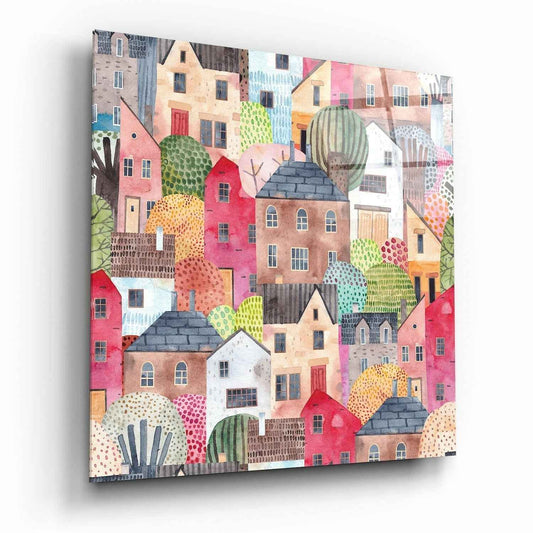 Cute Houses Glass Wall Art