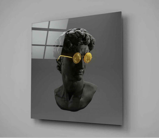 Bitcoin Sunglasses David Bust Glass Wall Art