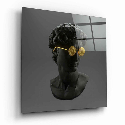 Bitcoin Sunglasses David Bust Glass Wall Art