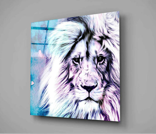 Turquoise Watercolor Lion Portrait Glass Wall Art