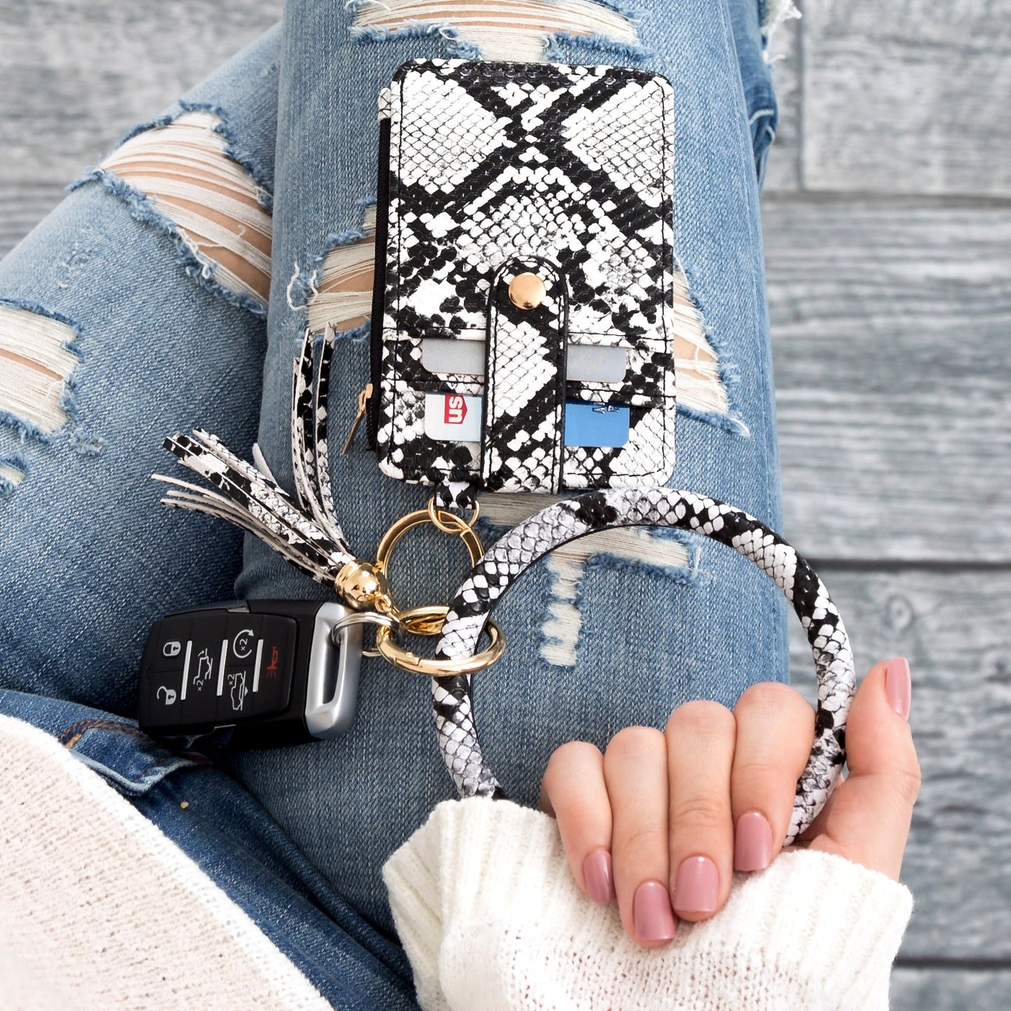 Key Ring ID Wallet Zip Bracelet