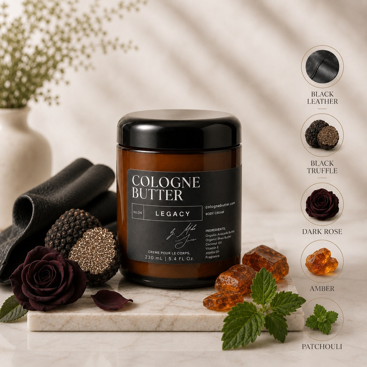 LEGACY – Luxury Fragrance Body Butter | Black Leather, Amber & Rose Cologne Scent Moisturizing Skin Butter | Cologne Butter