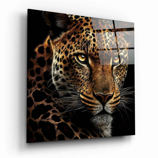 Amber Eyed Leopard Face Glass Wall Art