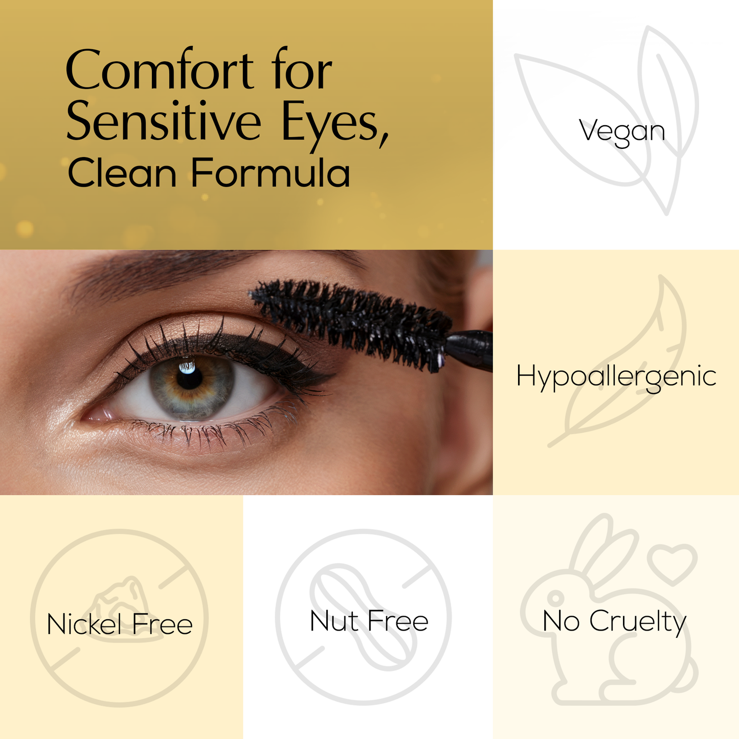 Hypoallergenic Mascara for Sensitive Eyes – Mega Volume for Thinning Lashes, Contact-Lens Safe