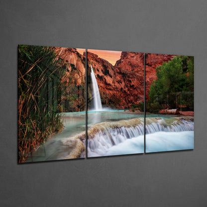 Red Canyon Turquoise Waterfall Glass Wall Art