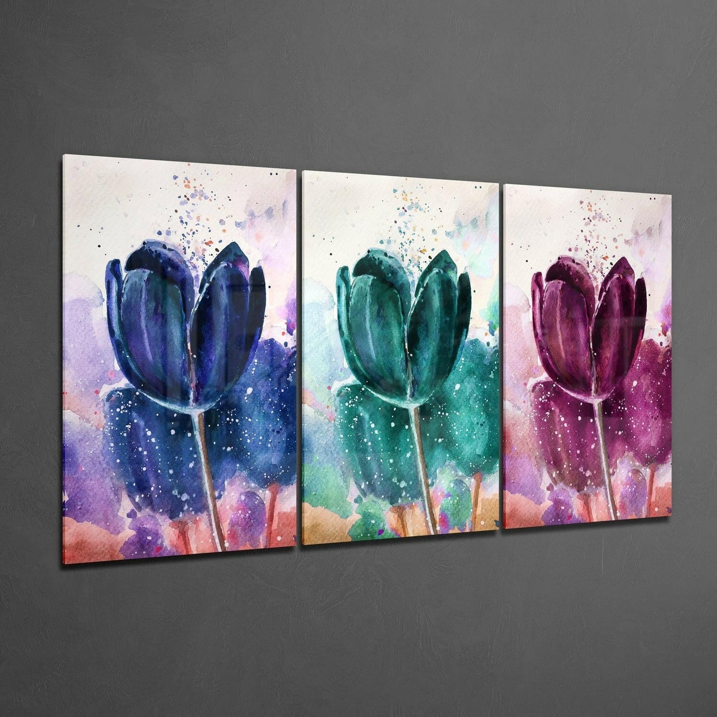 Watercolor Tulip Trio Splash Glass Wall Art