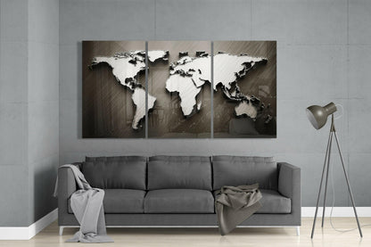 Embossed Bronze World Map Glass Wall Art