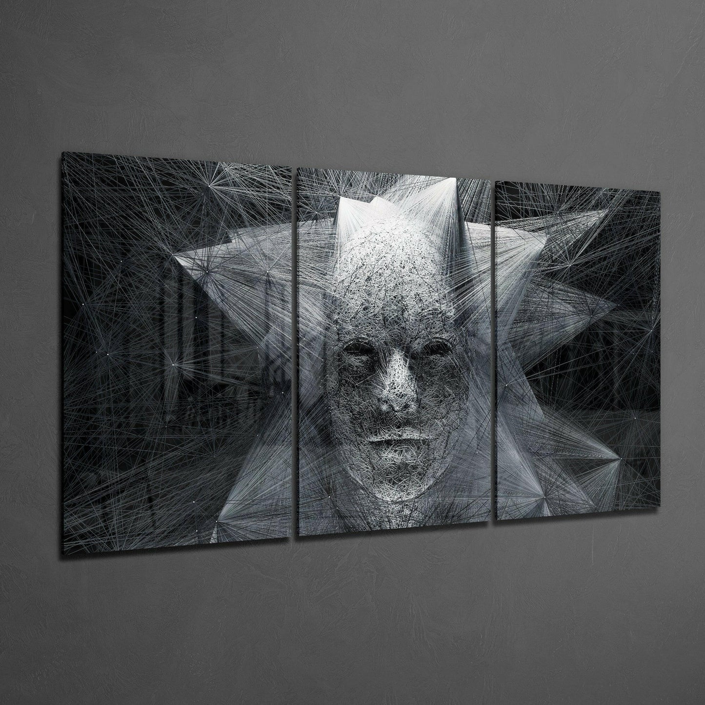 Monochrome String Art Star Face Glass Wall Art