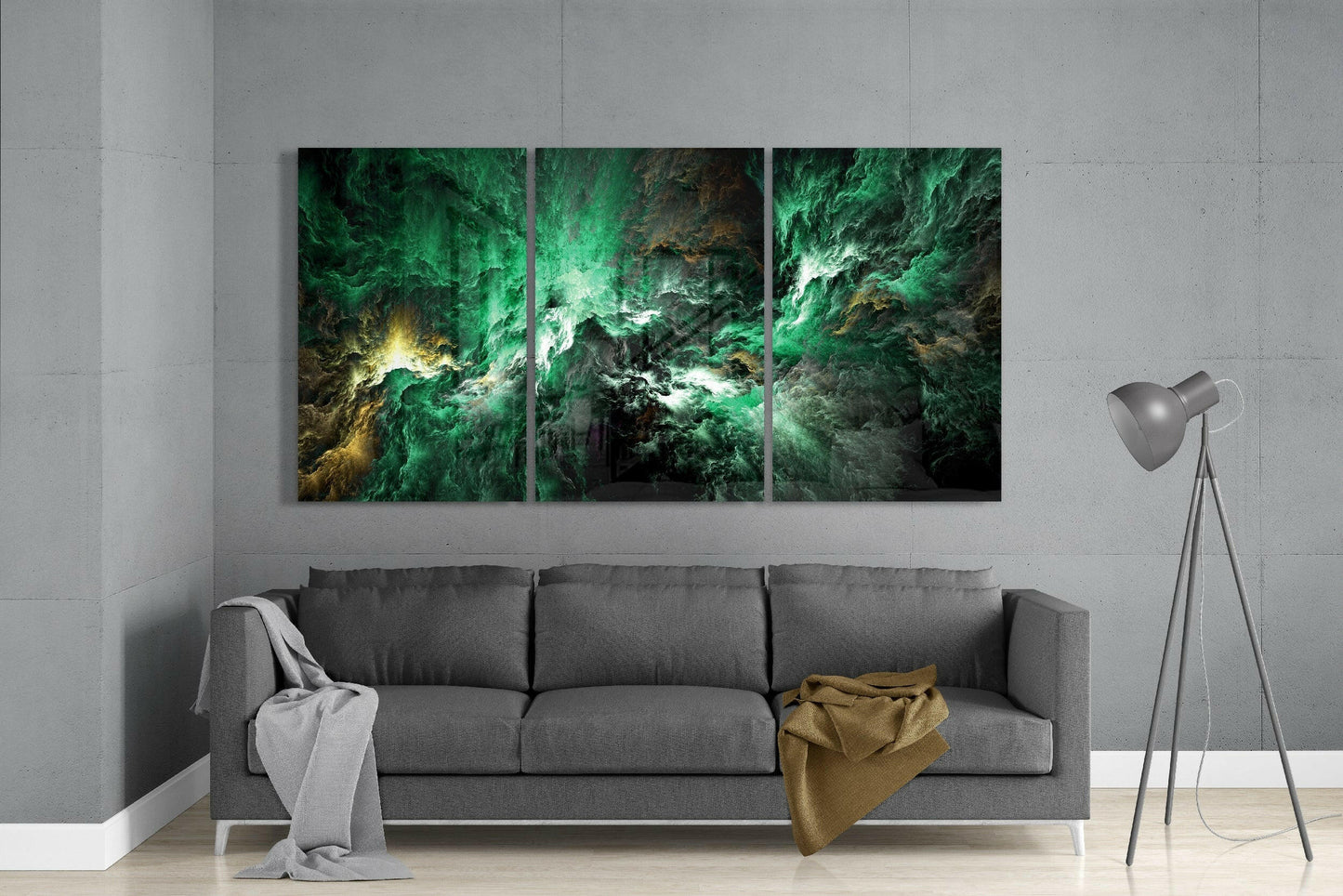 Emerald Storm Clouds Nebula Glass Wall Art