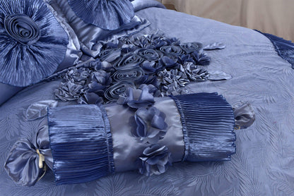 Tache Satin Floral Lace Ruffle Sweet Victorian Luxurious Blue Comforter Set (MZ002B)