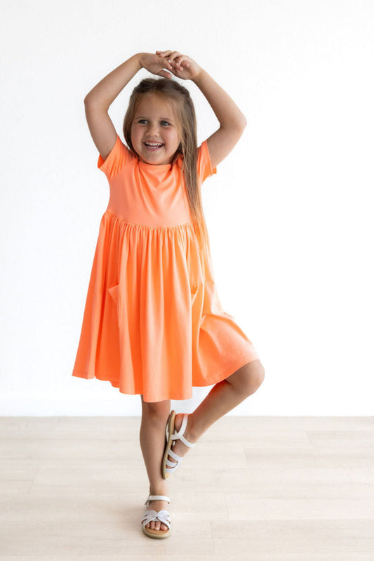 Neon Coral S/S Pocket Twirl Dress - Shaketea