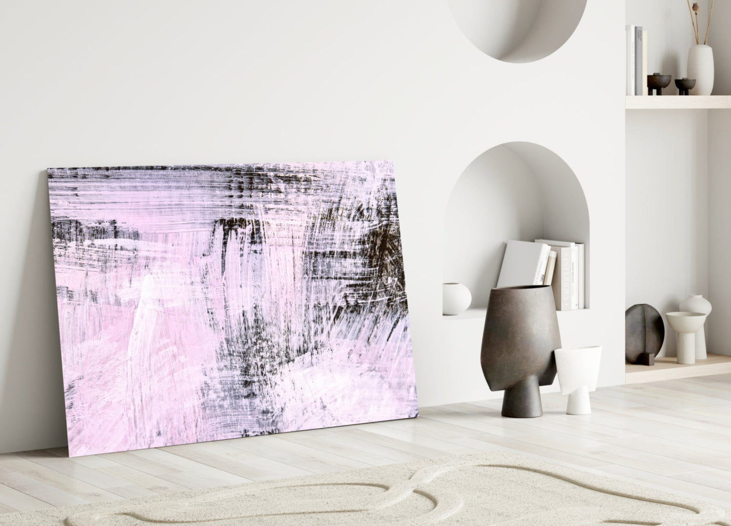Blush Pink Black Brushstroke Glass Wall Art