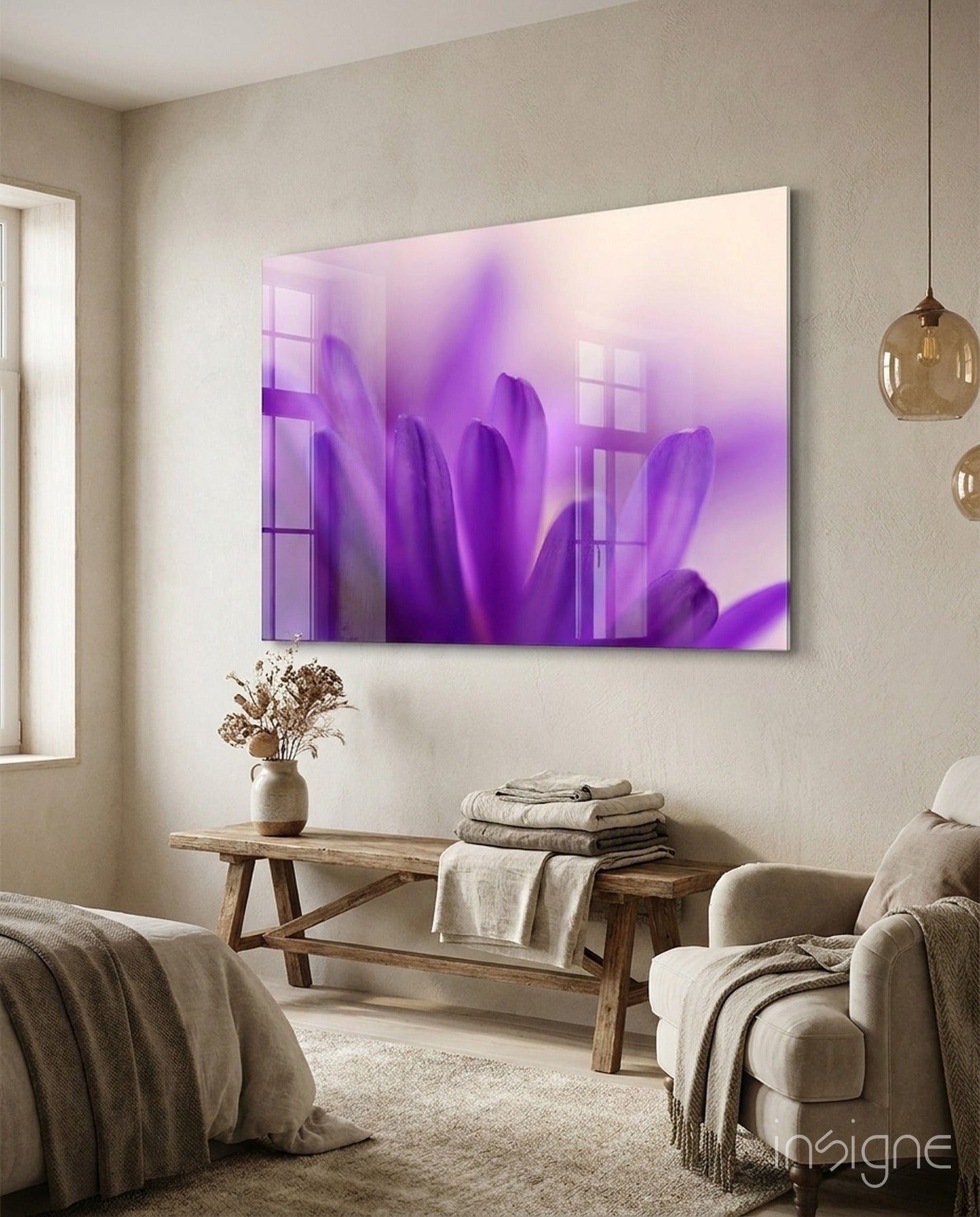 Soft Purple Daisy Petals Glass Wall Art