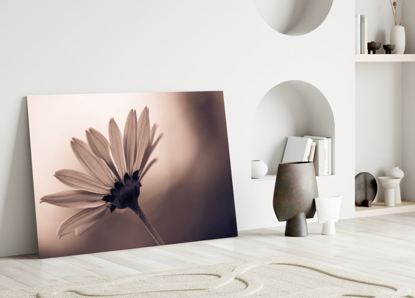 Sepia Backlit Daisy Silhouette Glass Wall Art