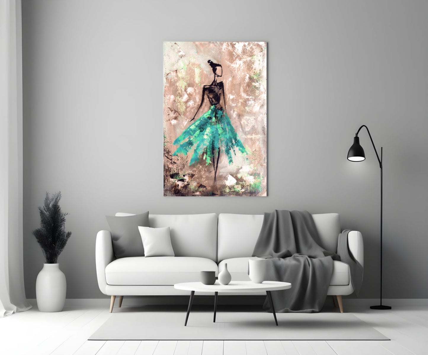 Emerald Gown Dancer on Copper Wall Glass Wall Art