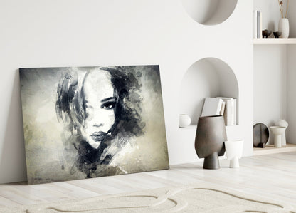 Watercolor Ink Woman Face Glass Wall Art