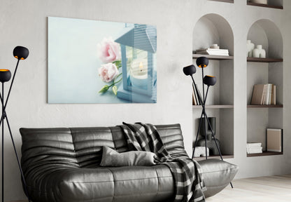 Candle & Rose Glass Wall Art