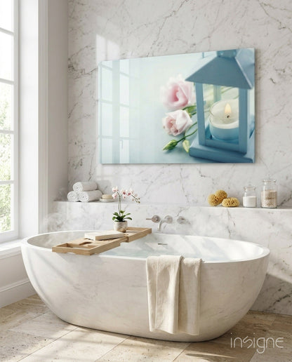 Candle & Rose Glass Wall Art