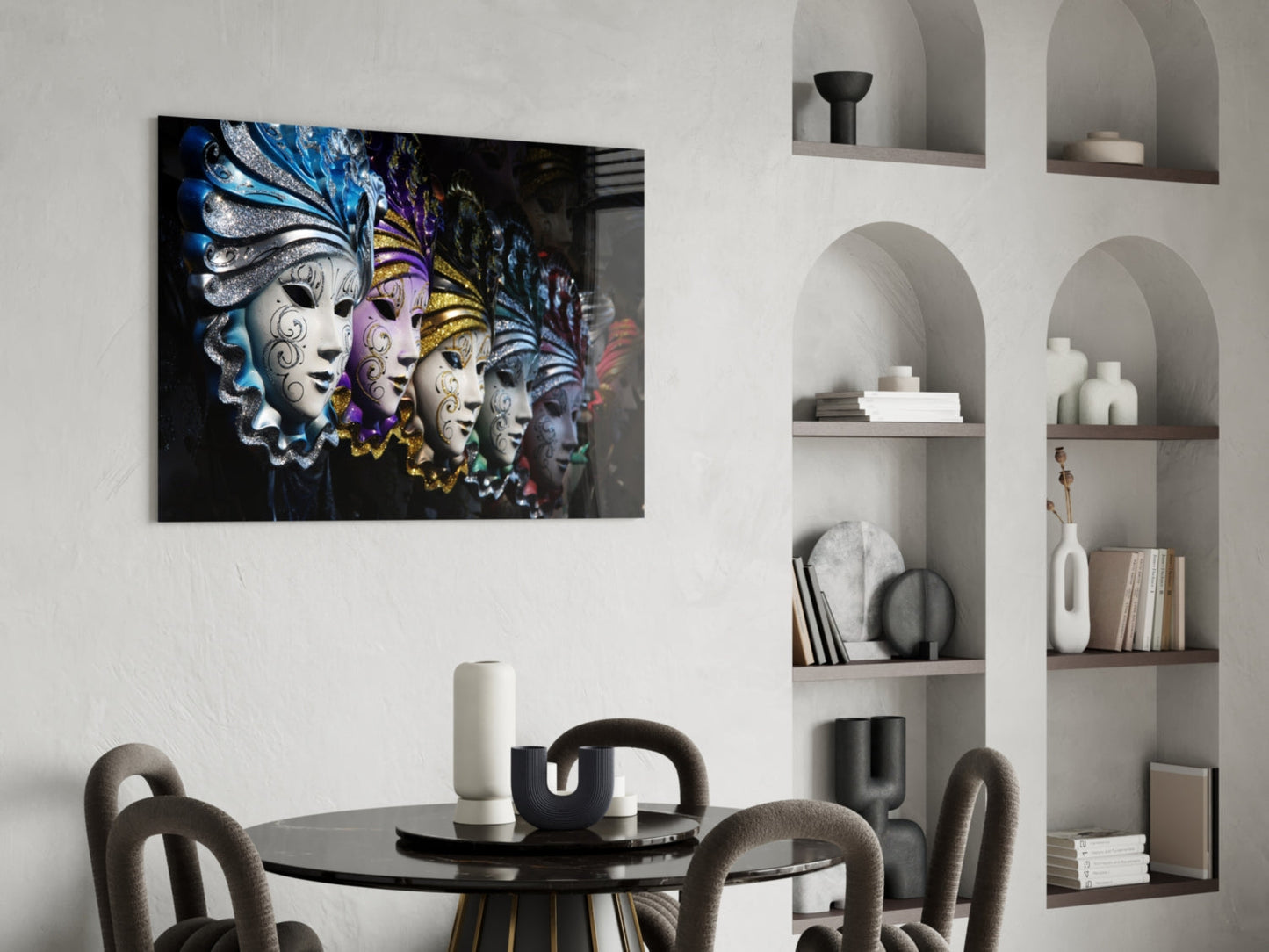 Venetian Carnival Masks Glass Wall Art