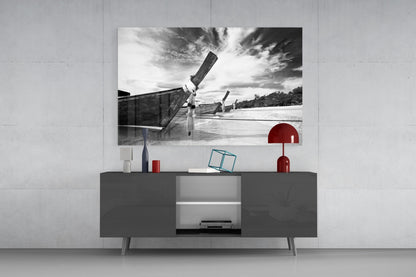 Boats on the Beach Glass Wall Art