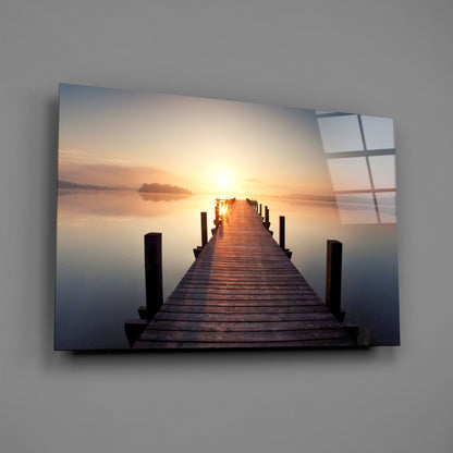 Foggy Sunrise Symmetrical Jetty Glass Wall Art