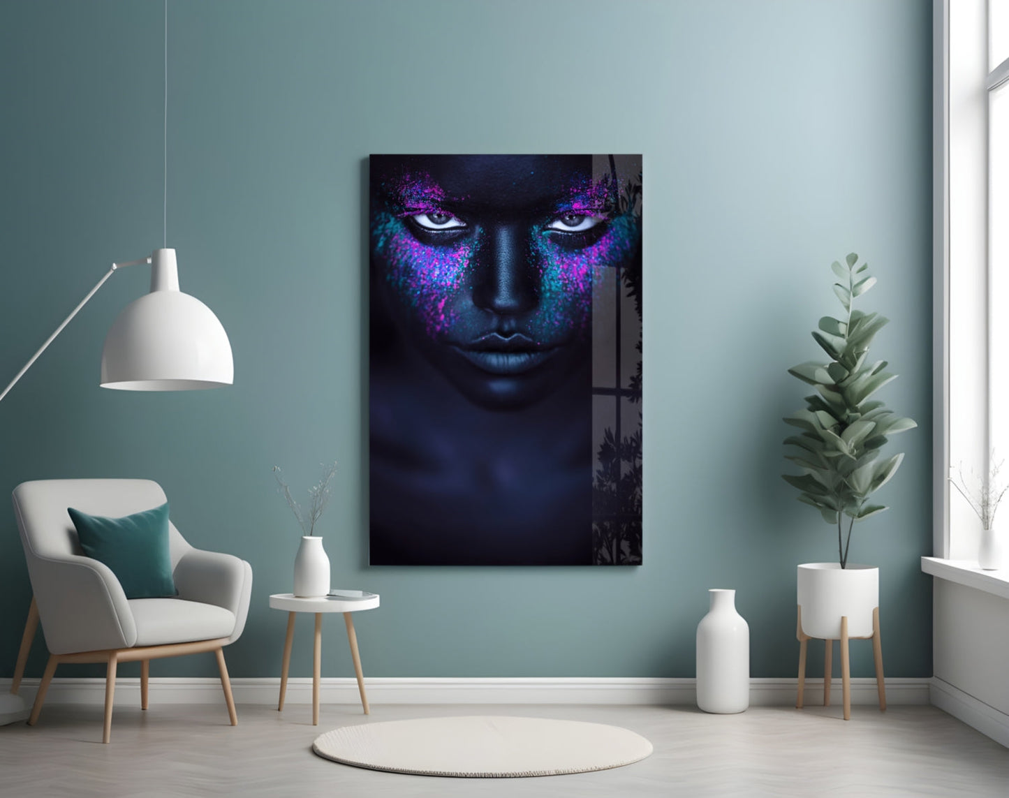 Pink Turquoise Powder Woman Glass Wall Art