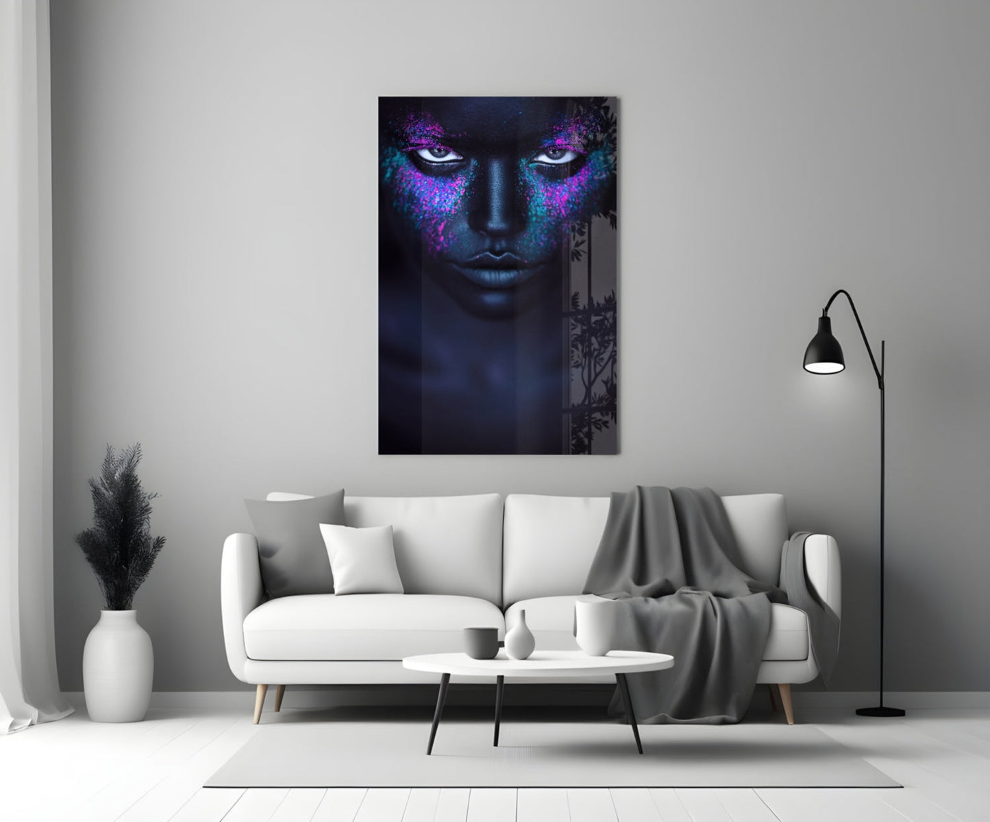 Pink Turquoise Powder Woman Glass Wall Art