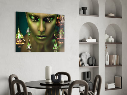 Green Skin Crystal Drops Woman Glass Wall Art